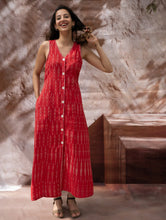 Load image into Gallery viewer, Handwoven Ikat Button Down Dress - Scarlet Strokes