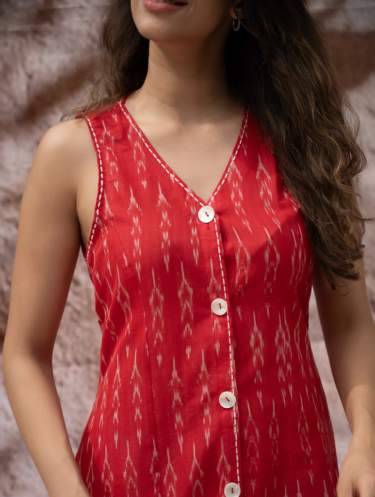 Handwoven Ikat Button Down Dress - Scarlet Strokes