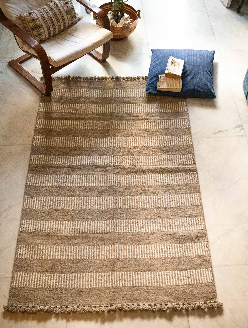 Handwoven Jawaja Rug - Beige Panels (6ft x 4ft)