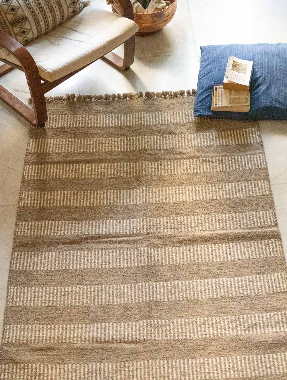Handwoven Jawaja Rug - Beige Panels (6ft x 4ft)