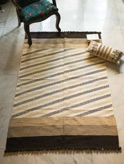 Handwoven Jawaja Rug - Beige Stripes (6ft x 4ft)
