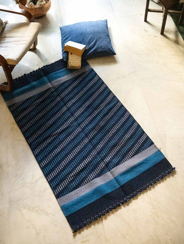 Handwoven Jawaja Rug - Blue Diagonals (5ft x 3ft)