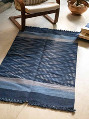 Handwoven Jawaja Rug - Blue Zigzags (5ft x 3ft)