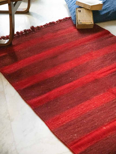Handwoven Jawaja Rug - Red Hues (5ft x 3ft)