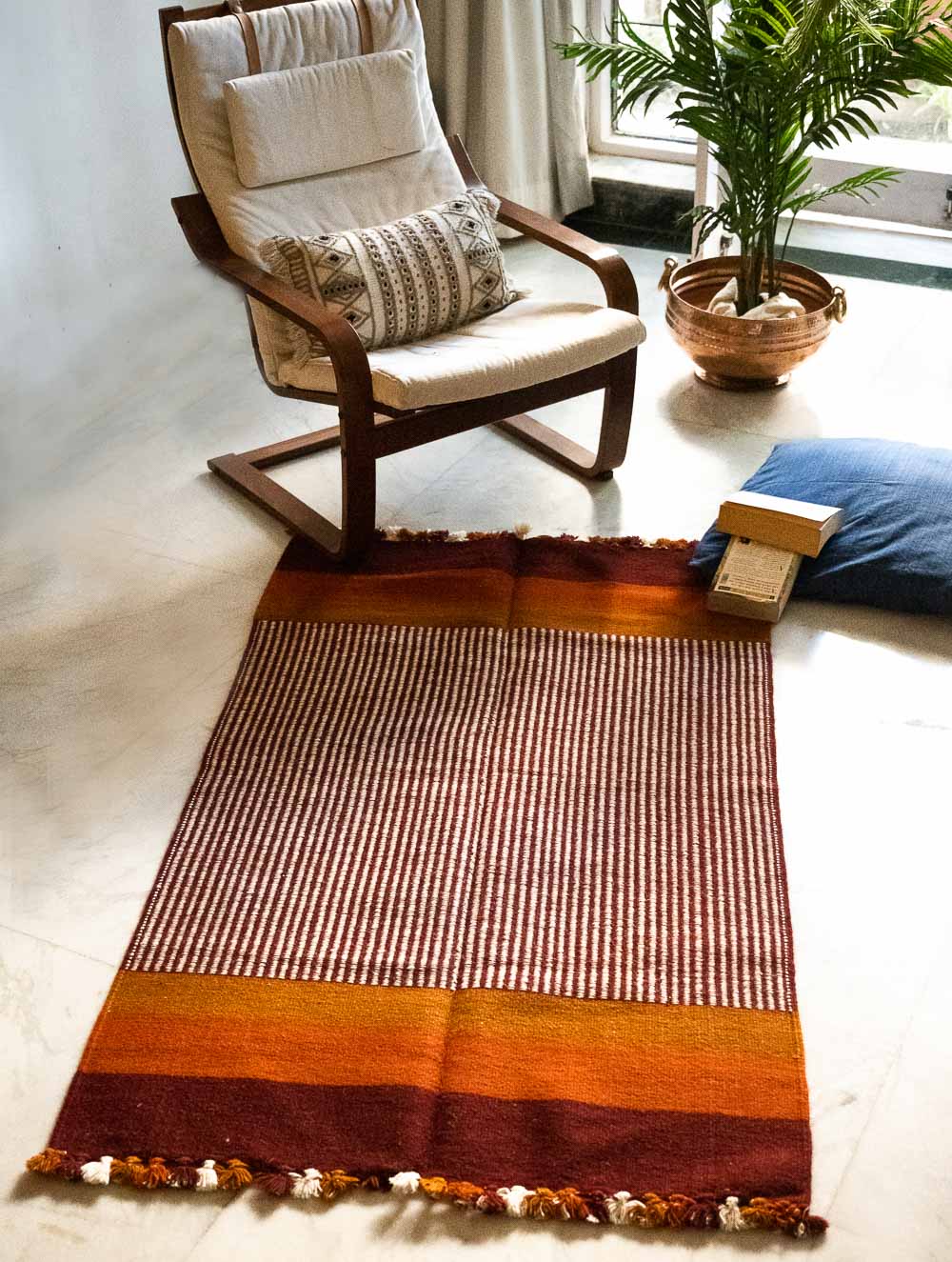 Handwoven Jawaja Rug - Warm Tones (5ft x 3ft)