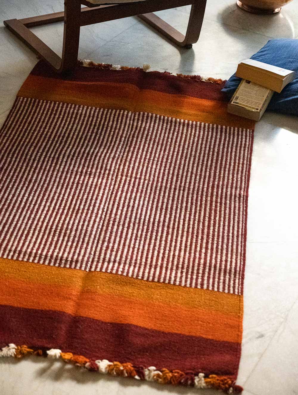 Handwoven Jawaja Rug - Warm Tones (5ft x 3ft)