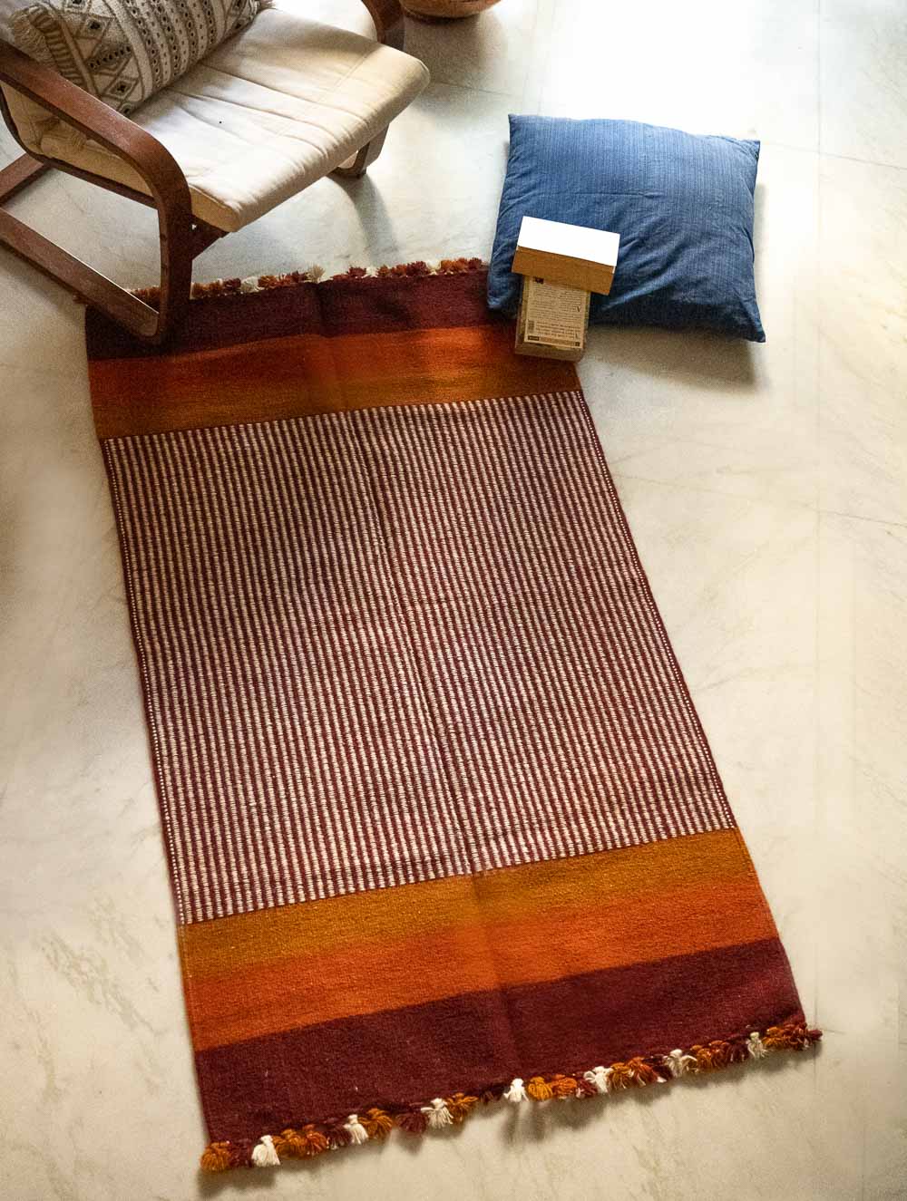 Handwoven Jawaja Rug - Warm Tones (5ft x 3ft)