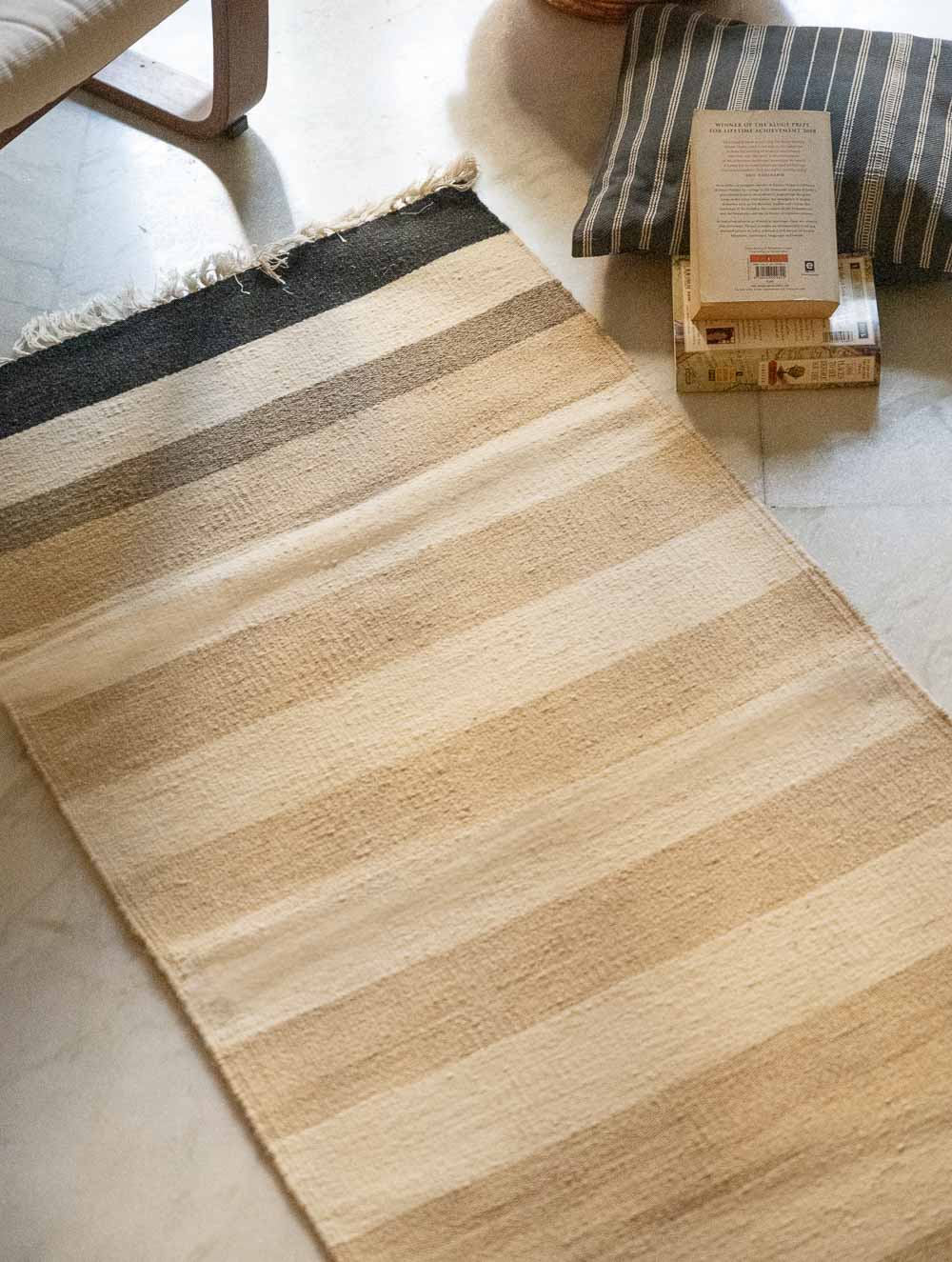 Handwoven Jawaja Slim Rug - Cream Panels (5ft x 2ft)