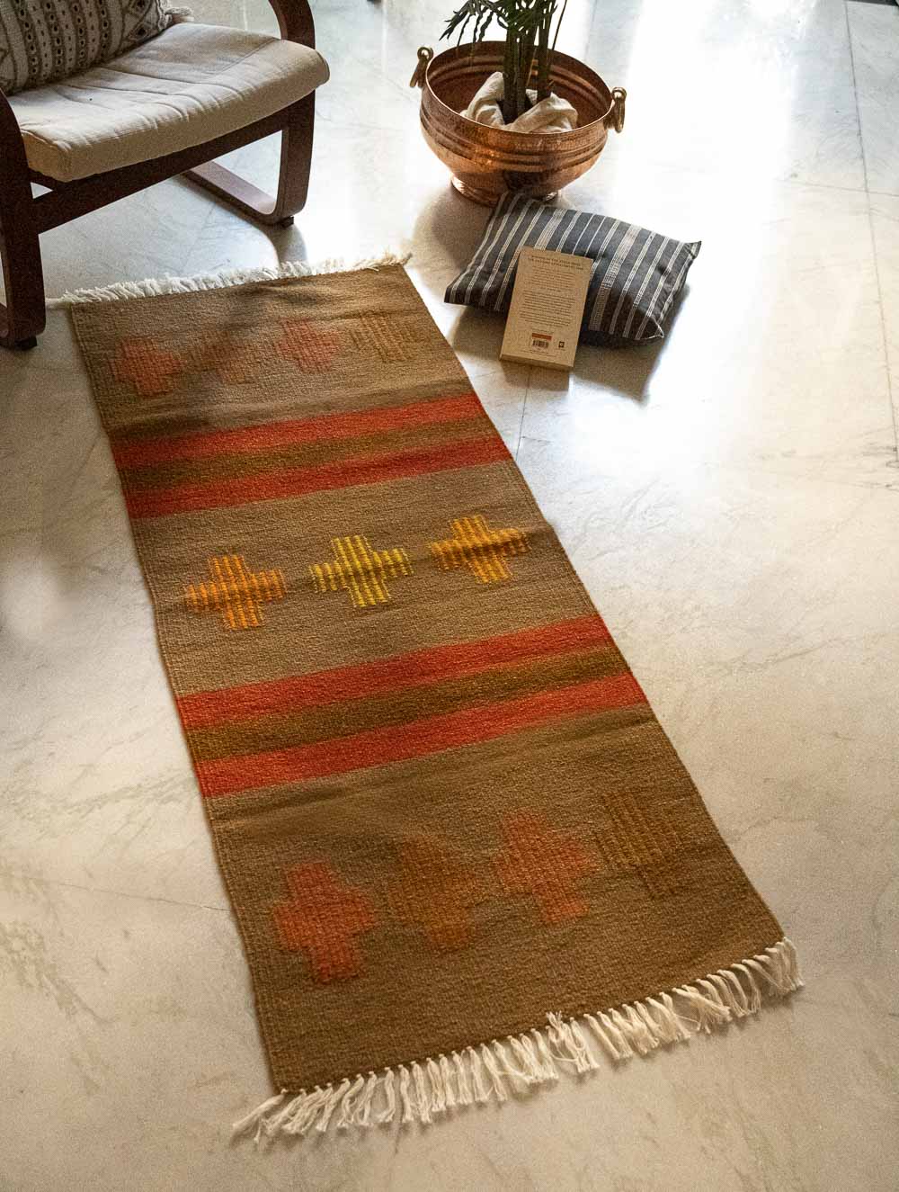 Handwoven Jawaja Slim Rug - Warm Patterns (5ft x 2ft)