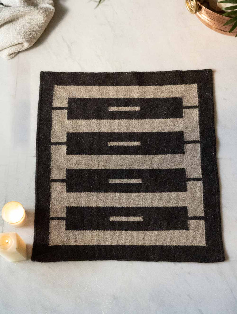 Handwoven Jawaja Small Rug - Black Geomterics (2ft x 2ft)