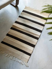Handwoven Jawaja Small Rug - Cream Lines (3ft x 1.5ft)