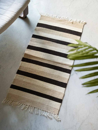 Handwoven Jawaja Small Rug - Cream Lines (3ft x 1.5ft)
