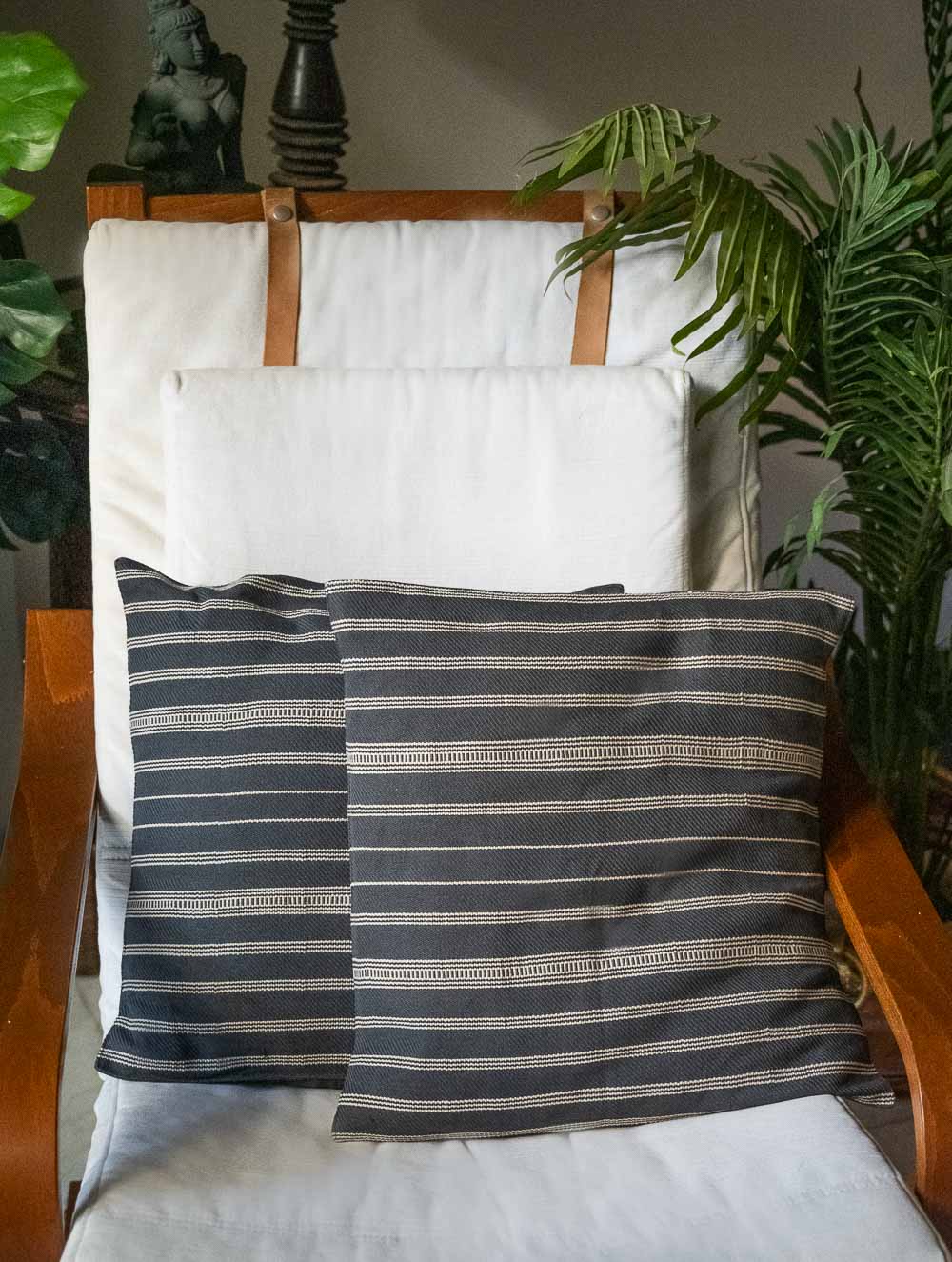 Handwoven Kashida Pattu Cushion Covers - Grey Stripes (Set of 2)
