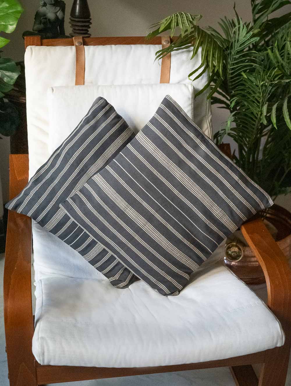 Handwoven Kashida Pattu Cushion Covers - Grey Stripes (Set of 2)