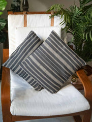 Handwoven Kashida Pattu Cushion Covers - Grey Stripes (Set of 2)