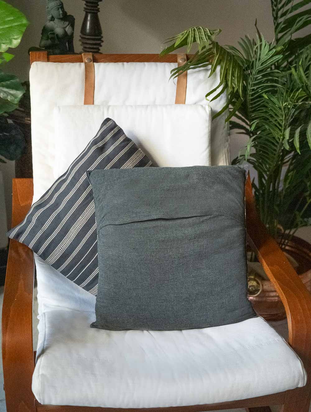 Handwoven Kashida Pattu Cushion Covers - Grey Stripes (Set of 2)