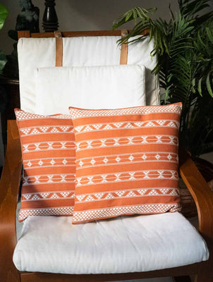 Handwoven Kashida Pattu Cushion Covers - Orange Stripes (Set of 2)
