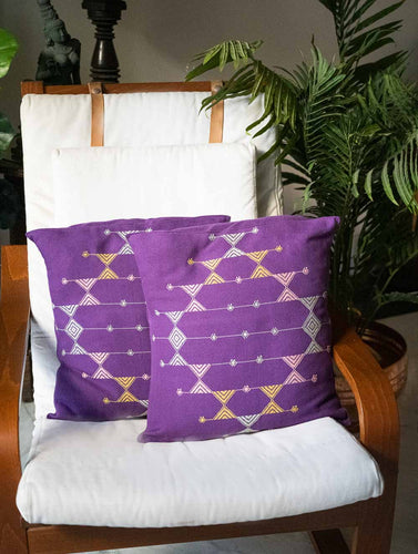 Handwoven Kashida Pattu Cushion Covers - Purple Aztec (Set of 2)