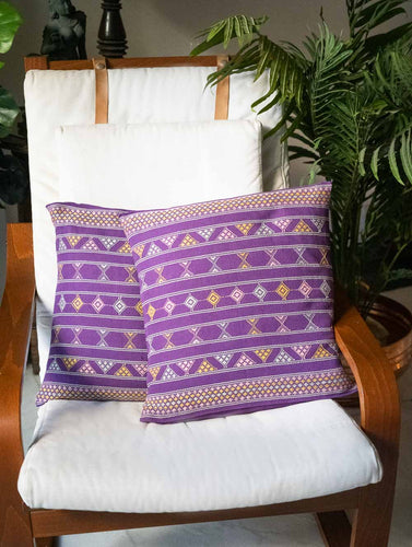 Handwoven Kashida Pattu Cushion Covers - Purple Stripes (Set of 2)