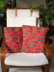 Handwoven Kashida Pattu Cushion Covers - Striking Red Stripes (Set of 2)