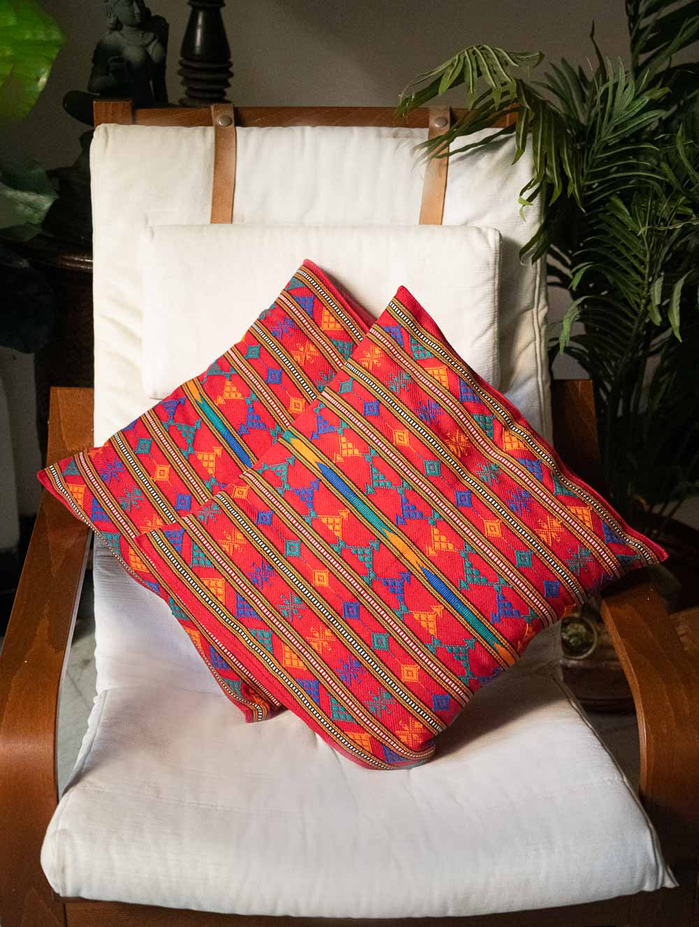 Handwoven Kashida Pattu Cushion Covers - Striking Red Stripes (Set of 2)