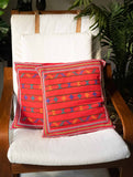 Handwoven Kashida Pattu Cushion Covers - Vibrant Red Lines (Set of 2)