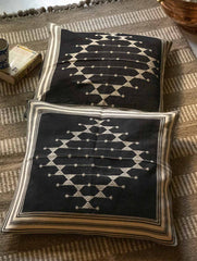 Handwoven Kashida Pattu Floor Cushion Covers - Black Stripes (Set of 2)