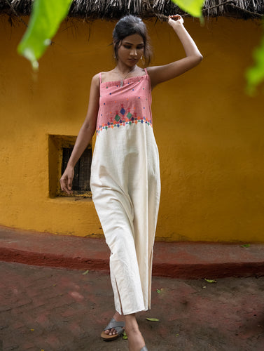 Handwoven Kashida Pattu Strap Dress - Pink Aztec
