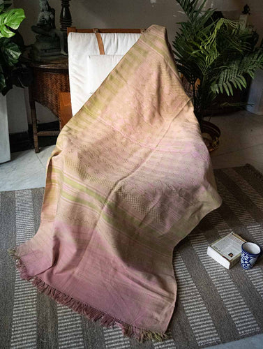 Handwoven Kashida Pattu Throw / Runner - Pastel Pink, Large