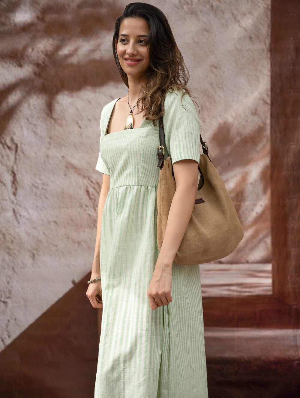 Handwoven Khadi Cotton Dress - Mint Horizon