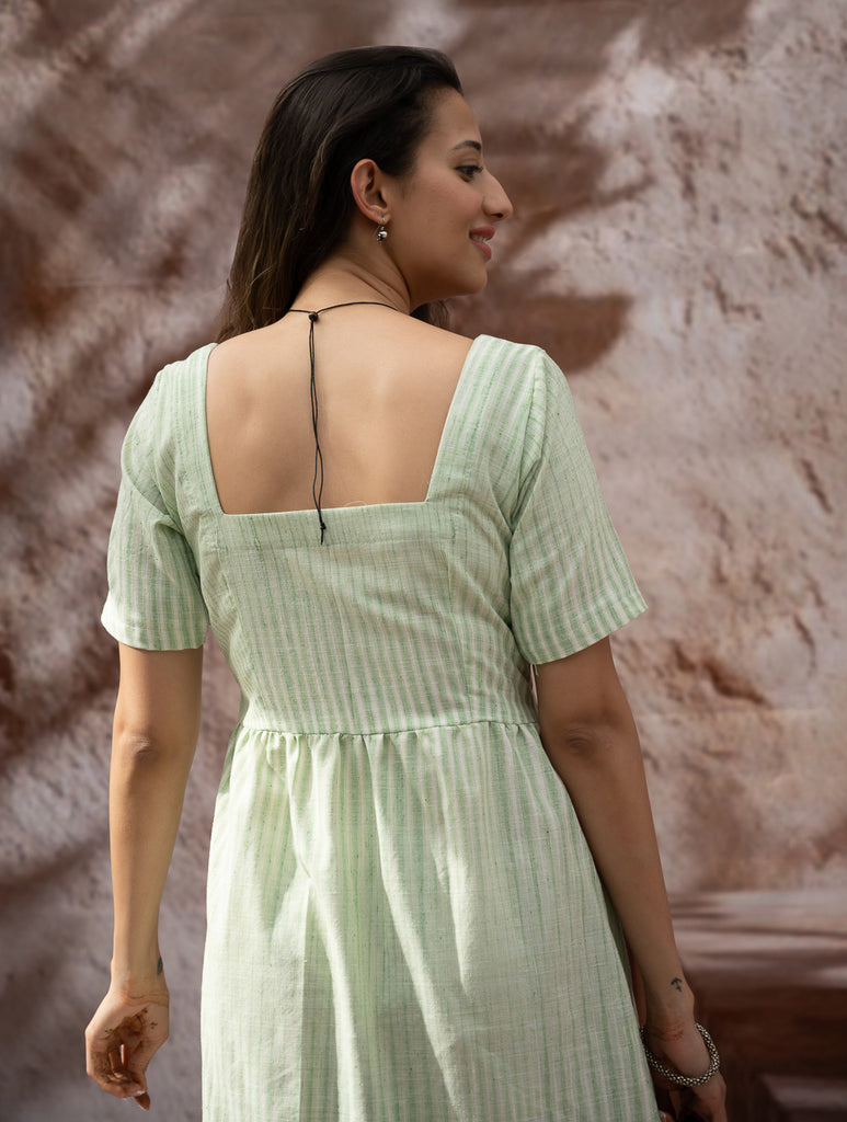 Handwoven Khadi Cotton Dress - Mint Horizon