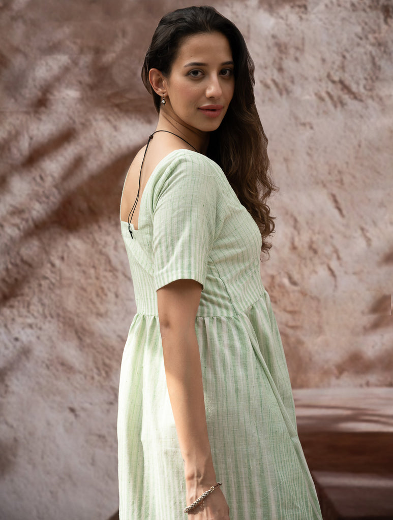 Handwoven Khadi Cotton Dress - Mint Horizon