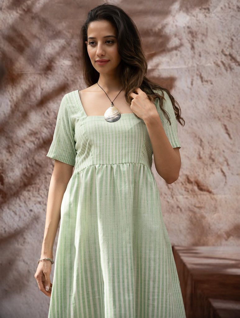Handwoven Khadi Cotton Dress - Mint Horizon