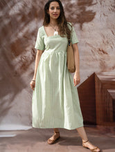 Load image into Gallery viewer, Handwoven Khadi Cotton Dress - Mint Horizon