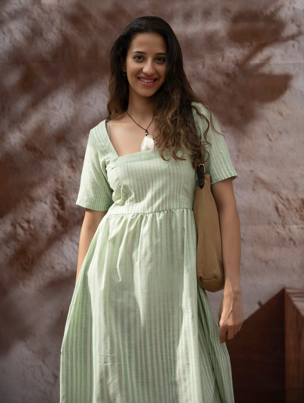 Load image into Gallery viewer, Handwoven Khadi Cotton Dress - Mint Horizon