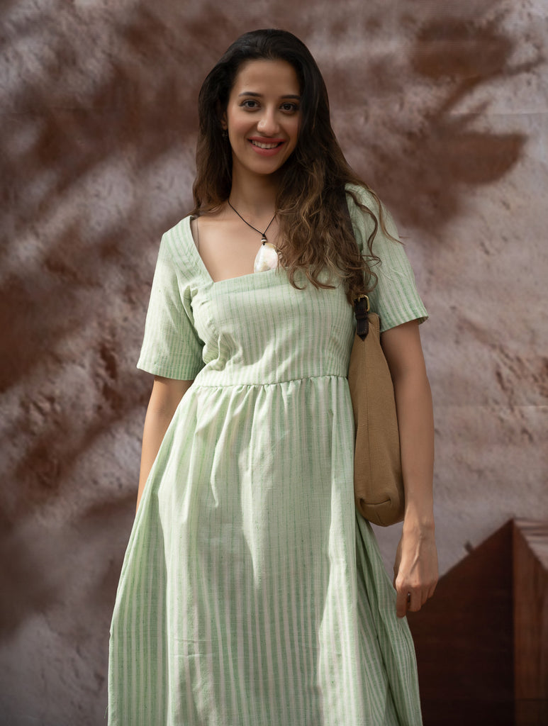 Handwoven Khadi Cotton Dress - Mint Horizon