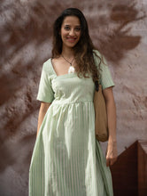 Load image into Gallery viewer, Handwoven Khadi Cotton Dress - Mint Horizon