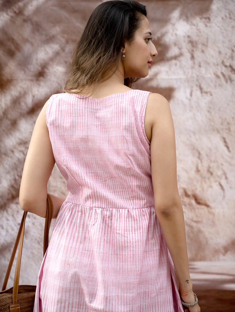 Handwoven Khadi Cotton Dress - Rose Mist