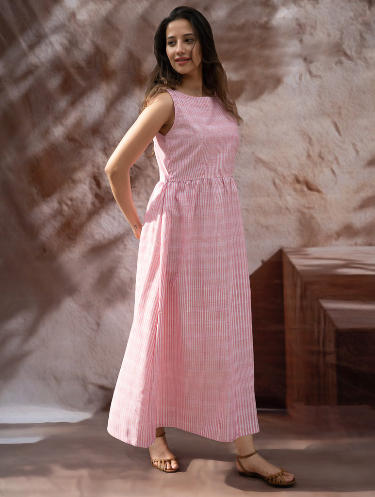 Handwoven Khadi Cotton Dress - Rose Mist