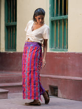 Load image into Gallery viewer, Handwoven Khesh &amp; Kantha Embroidered Cotton Wrap Skirt - Grape