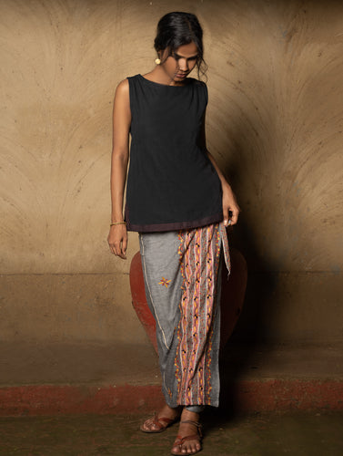 Handwoven Khesh & Kantha Embroidered Cotton Wrap Skirt - Grey