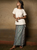 Handwoven Khesh & Kantha Embroidered Cotton Wrap Skirt - Grey & Blues