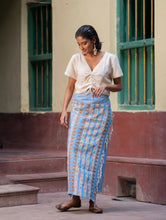 Load image into Gallery viewer, Handwoven Khesh &amp; Kantha Embroidered Cotton Wrap Skirt - Powder Blue