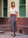Handwoven Khesh & Kantha Embroidered Cotton Wrap Skirt - Sangria