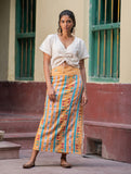 Handwoven Khesh & Kantha Embroidered Cotton Wrap Skirt - Yellow