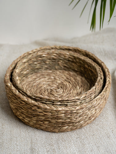 Handwoven Sabai Grass Utility Baskets - Natural Beige (Set of 2)
