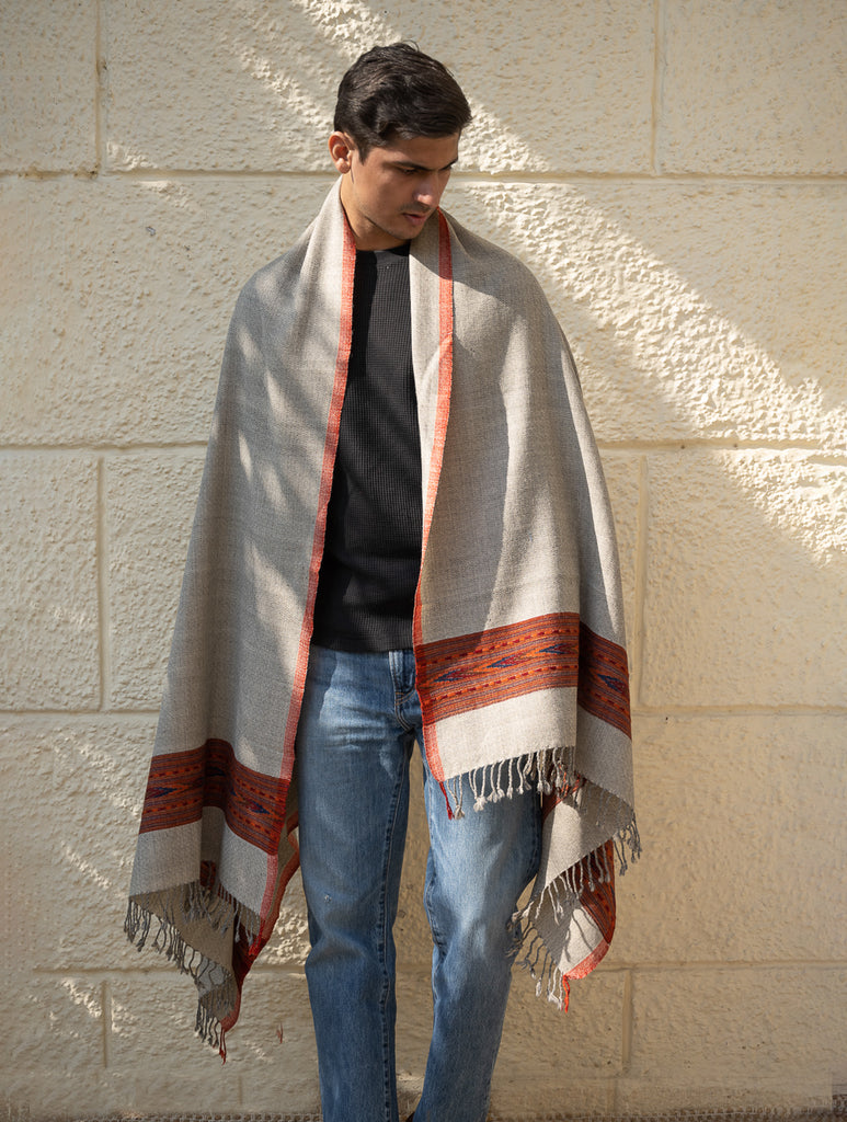 Handwoven Warm Signature Kinnauri Shawl- Ash Ridge