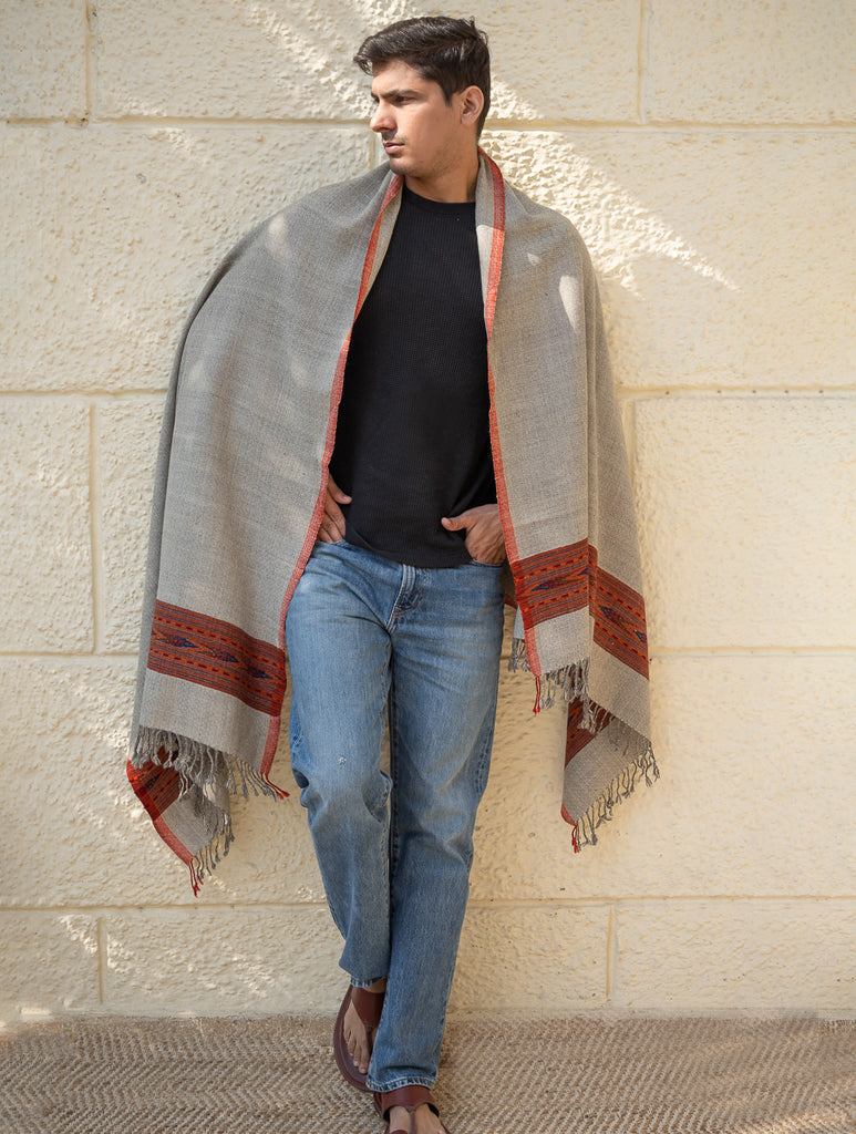 Handwoven Warm Signature Kinnauri Shawl- Ash Ridge