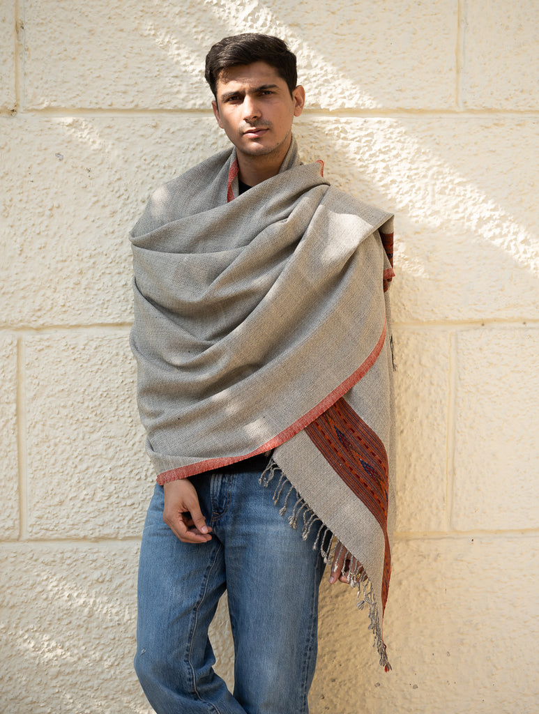 Handwoven Warm Signature Kinnauri Shawl- Ash Ridge