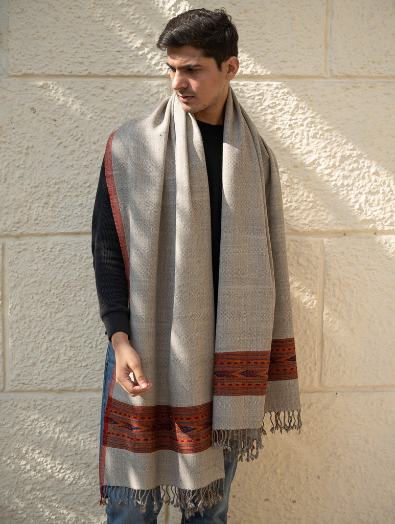 Handwoven Warm Signature Kinnauri Shawl- Ash Ridge